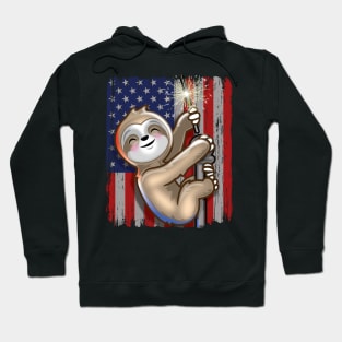 USA Patriotic Sloth American Flag Hoodie